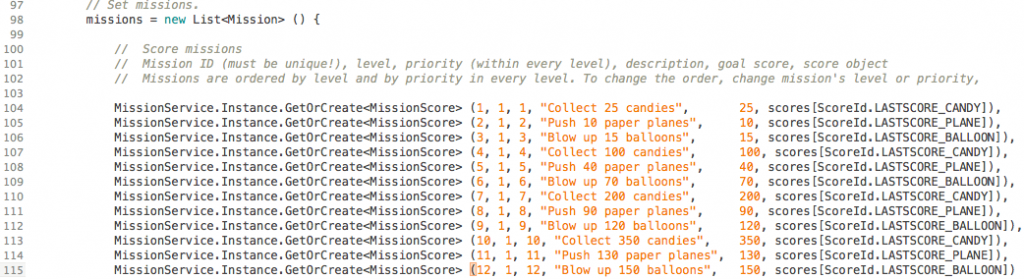 GameData.cs script - mission list